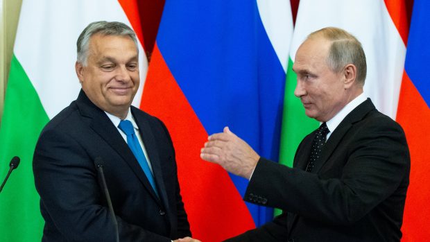 Maďarský premiér Viktor Orbán a ruský prezident Vladimir Putin v Moskvě