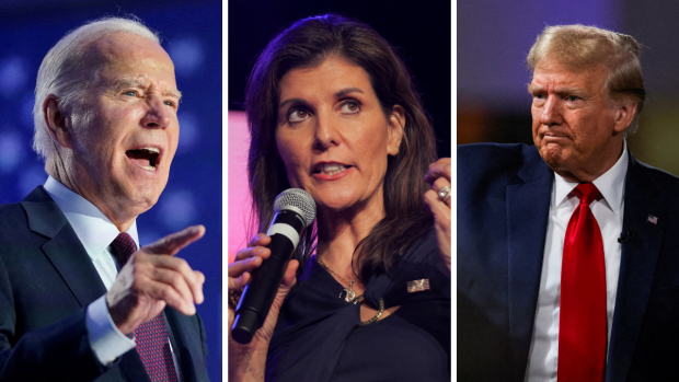 Kandidáti na amerického prezidenta Nikki Haleyová, Joe Biden a Donald Trump se chystají na volební „superúterý“