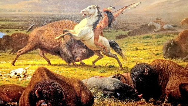 Obraz z muzea připomínající vyhlazení bizonů
