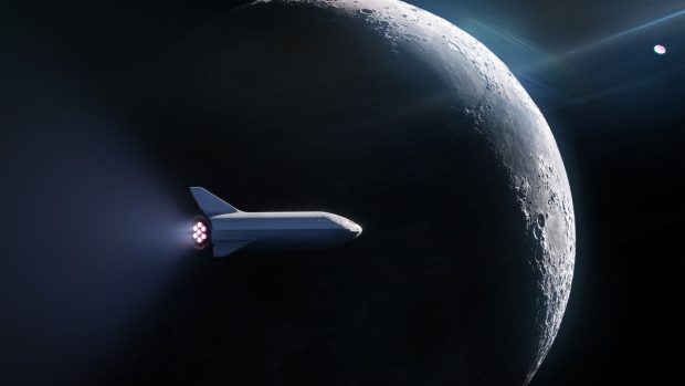 Vizualizace rakety společnosti SpaceX u Měsíce