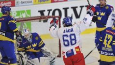 Jaromír Jágr se raduje z gólu proti Švédům