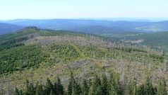 Šumava - pohled z Poledníku na kůrovcem a vichřicí poničené lesy. Ilustrační foto