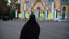 Íránská žena na Palestinském náměstí v centru Teheránu