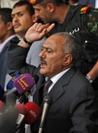 Jemenský prezident Alí Abdalláh Sálih při projevu v dubnu 2011