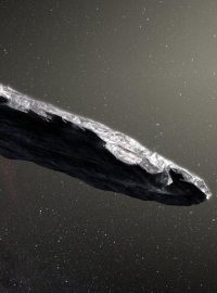 Umělecké zobrazení mezihvězdného asteroidu Oumuamua 1I / 2017 U1