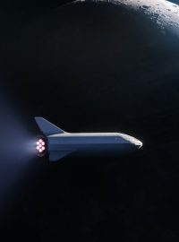 Vizualizace rakety společnosti SpaceX u Měsíce