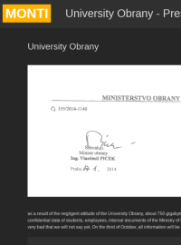 Oznámení ransomware skupiny Monti o útoku na Univerzitu obrany v Brně