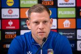 Útočník plzeňské Viktorie Matěj Vydra na tiskové konferenci před zápasem s Ferencvárosem