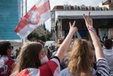 Představitelka běloruské opozice Svjatlana Cichanouská vystoupila na demonstraci na Staroměstském náměstí.