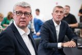 Andrej Babiš a Karel Havlíček na tiskové konferenci ANO