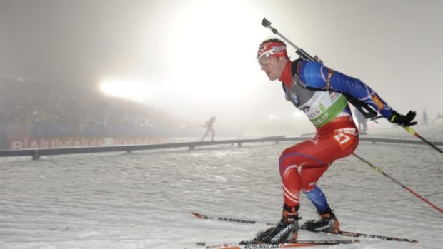 Biatlonista Michal Šlesingr při závodě SP v Oberhofu, kde skončil na třetím místě