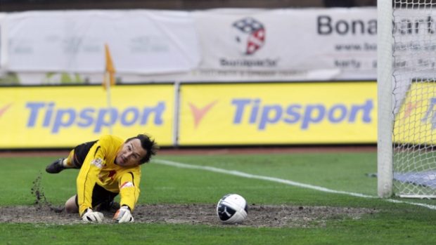 Martin Vaniak při inkasování první plzeňské branky