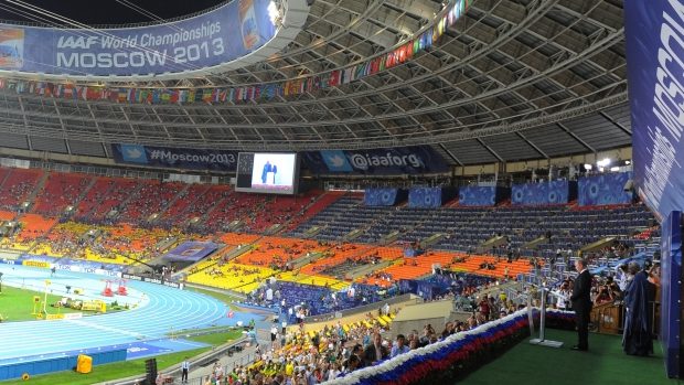 Stadion v Lužnikách při atletickém mistrovství světa v roce 2013