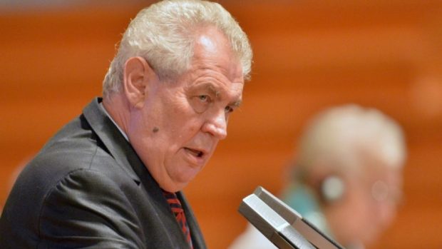 Prezident Miloš Zeman při projevu v Senátu