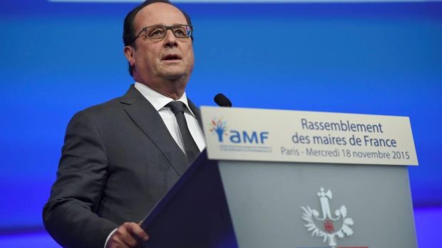 Francouzský prezident Francoise Hollande při projevu ke starostům