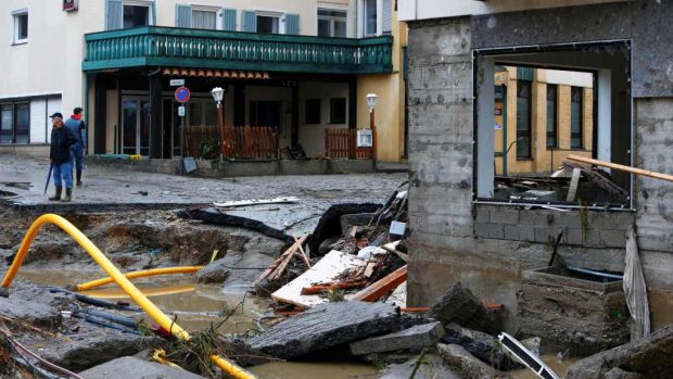 Bavorská obec Simbach am Inn postižená záplavami