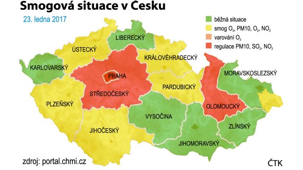 smogová situace mapa Části Moravy se ulevilo, v Čechách smogová situace trvá. Příští 