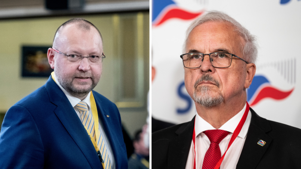 Místopředseda Sněmovny Jan Bartošek (KDU-ČSL) a europoslanec Ivan David (SPD).