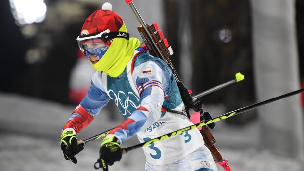 Česká biatlonistka Veronika Vítková během stíhacího závodu žen na olympijských hrách v Pchjongčchangu.