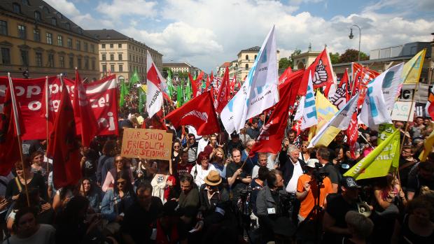 Protesty proti novému policejnímu zákonu, Mnichov, 10. května 2018.