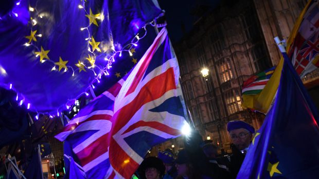 Přestože si většina Britů zvolila odchod z EU, před budovou parlamentu v Londýně se sešla řada odpůrců brexitu.