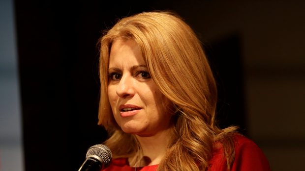 Zuzana Čaputová během tiskové konference po prvním kole prezidentských voleb na Slovensku