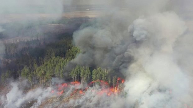 Požáry v takzvané ochranné zóně okolo bývalé jaderné elektrárny Černobyl