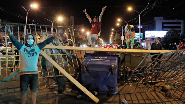 Protesty proti výsledku běloruských voleb a vítězství Lukašenka.