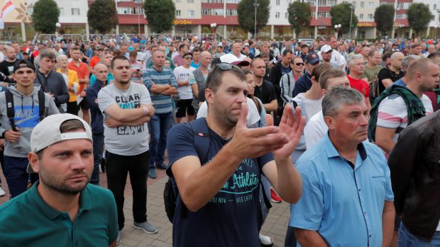 Protest dělníků v běloruském městě Saligorsk