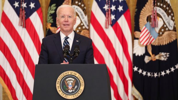 Americký prezident Joe Biden při první tiskové konferenci