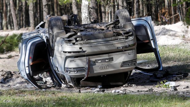 Auto, ve kterém jel při atentátu ruský spiusovatel Zachar Prilepin