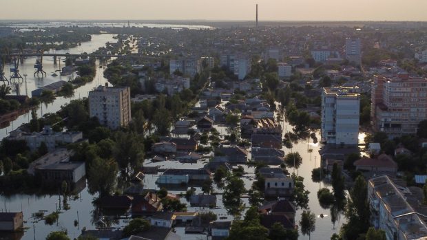 Zatopené město Cherson po zničení Kachovské přehrady