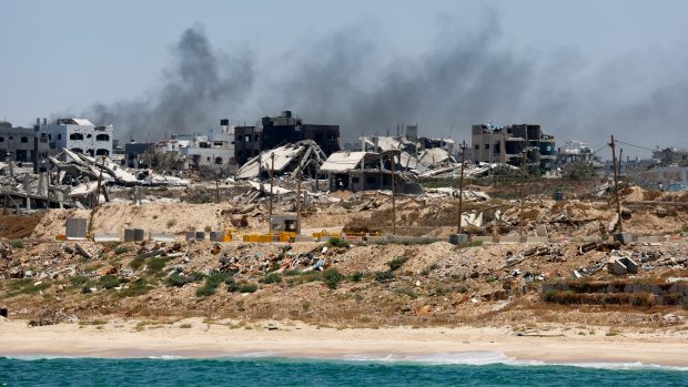 Zničené budovy v Pásmu Gaza