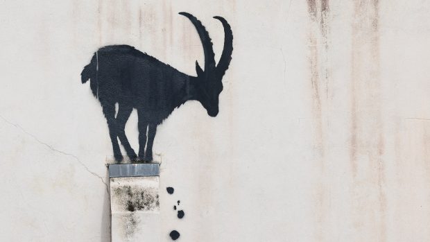 Banksy už léta svými díly doplňuje městskou architekturu. Dílo vyobrazující kozu se objevilo v pondělí