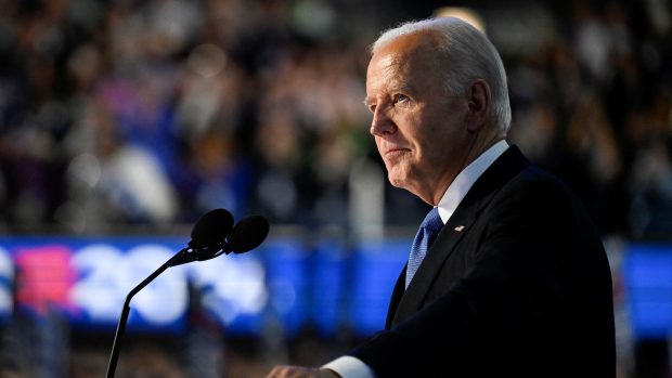 Americký prezident Joe Biden se účastní Národního sjezdu Demokratické strany (DNC) v Chicagu, Illinois, USA 19. srpna 2024