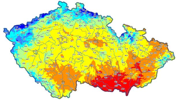 Teplotní maxima pro 23. březen padala hlavně na jižní Moravě
