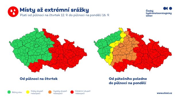 Výstraha Českého hydrometeorologického ústavu před až extrémními srážkami