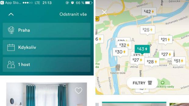Ukázka z mobilní verze aplikace Airbnb.