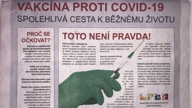 Inzerát ministerstva zdravotnictví propagující očkování proti onemocnění Covid-19