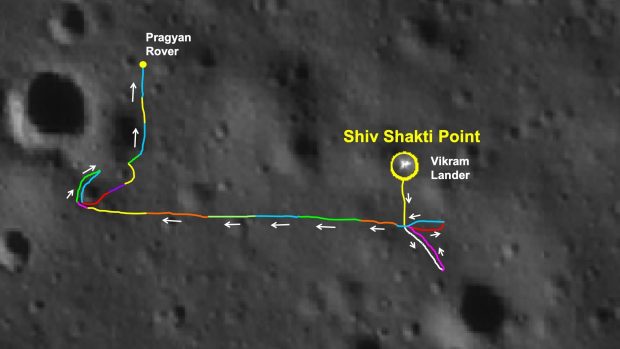 pohyb měsíčního vozítka indické mise Čandraján-3