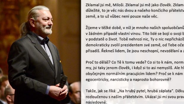 Zpěvák Daniel Hůlka poslal otevřený dopis prezidentovi Miloši Zemanovi