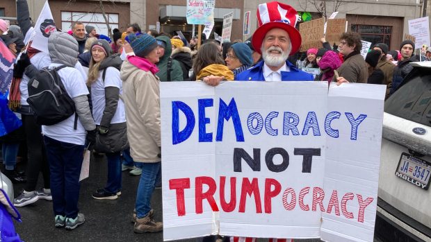 Sobotní demonstrace odpůrců nově zvoleného amerického prezidenta Donalda Trumpa, 18. 1. 2025