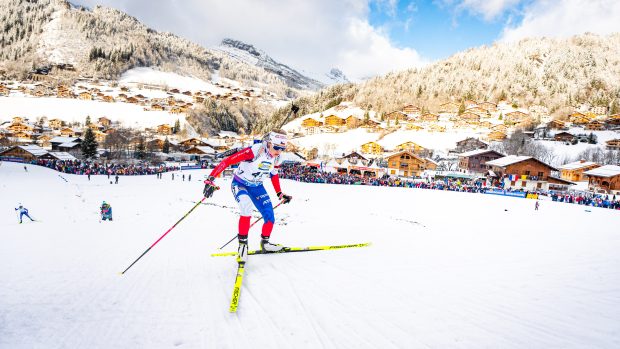 Biatlonistka Tereza Voborníková při závodě ve sprintu ve francouzské Annecy