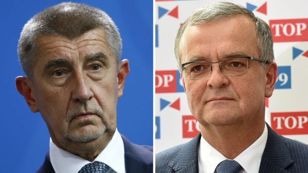 Premiér Andrej Babiš z ANO a Miroslav Kalousek z TOP 09