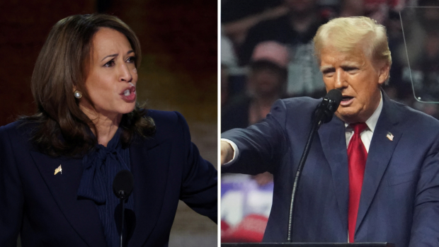 Američtí kandidáti na prezidenta Kamala Harrisová a Donald Trump