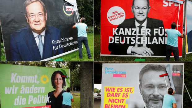 Předvolební plakáty lídrů hlavních německých stran