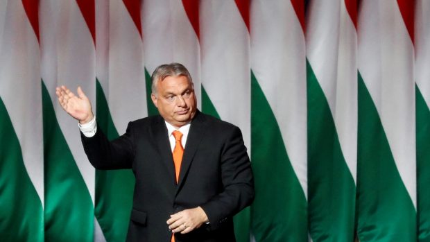 Maďarský premiér Viktor Orbán na kongresu strany Fidesz v listopadu 2021