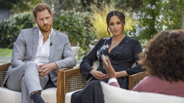 Princ Harry a vévodkyně Meghan během rozhovoru s Oprah Windfreyovou