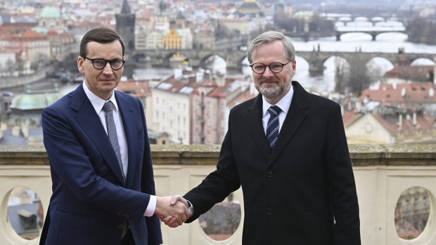 Český premiér Petr Fiala a polský premiér Mateusz Morawiecki