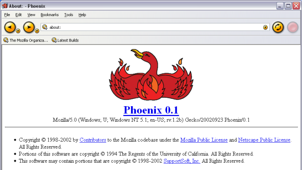 První verze prohlížeče Mozilla Firefox ze září 2002